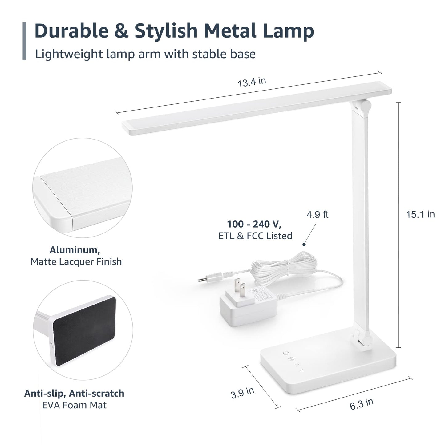 Lepro LED Desk Lamp, Metal Desk Light 9W 550lm, Dimmable Home Office Desktop Task Lamp Touch Control, 3 Color Modes, School Supplies College Dorm - WoodArtSupply