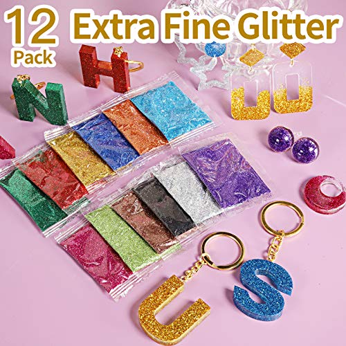 LEOBRO 41PCS Resin Supplies Kit, Extra Fine Glitter for Resin, Resin Glitter Flakes Sequins, Foil Flakes, Mixing Stick &Tweezers, Craft Glitter for