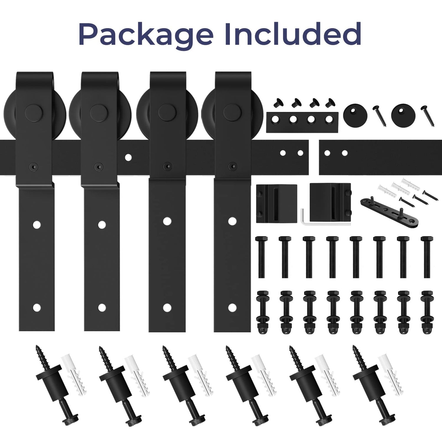 SMARTSTANDARD 7.5 Feet Bypass Sliding Barn Door Hardware Kit - for Double Wooden Doors-Single Track - Smoothly & Quietly - Easy to Install-Fit 78" SMARTSTANDARD