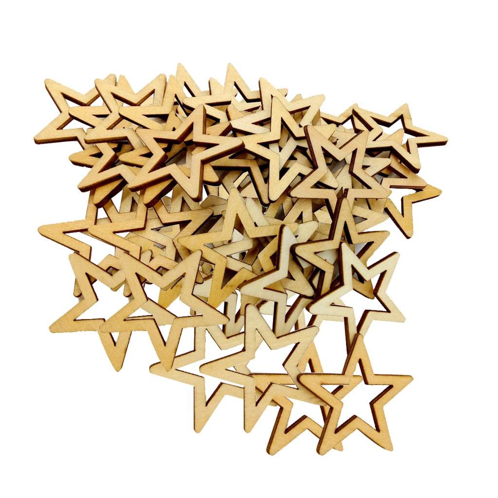 LoveinDIY 50pcs 30mm Unfinished Hollow Stars Wooden Shape Embellishment for LoveinDIY