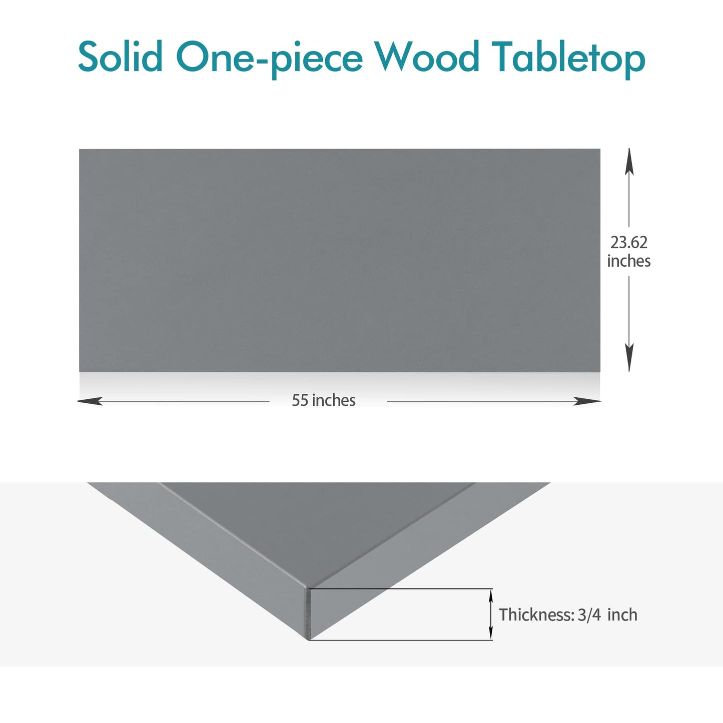 Kaboon 55x24 Grey Tabletop Only, Wood Desktop One Piece, Table Top for Standing Desk Frame, Laminate Countertop, Tabletop Board Only for Home and - WoodArtSupply