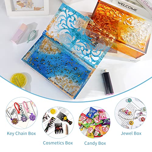 RESIN GO Domino Box Resin Molds, Large Rectangle Carved Container Epoxy Resin Silicone Mold with Lid Set for Casting, Storage Gift Trinket Makeup RESIN GO