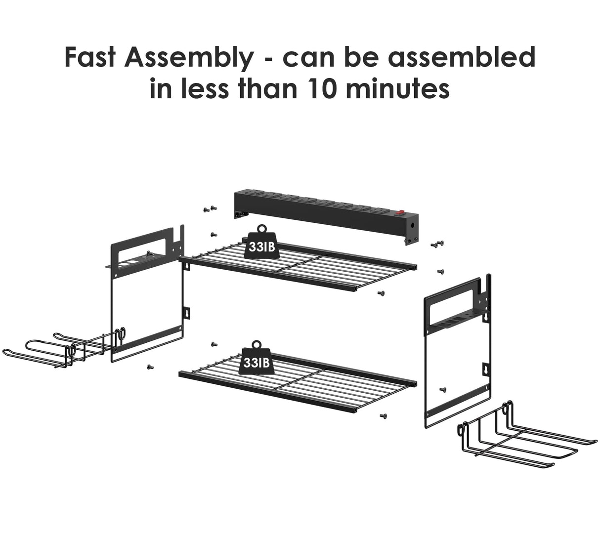 CCCEI Garage Tools Storage with Charging Station. Power Tool Battery Organizer Utility Shelf with Power Strip. 4 Drills Holder Wall Mount Rack, CCCEI
