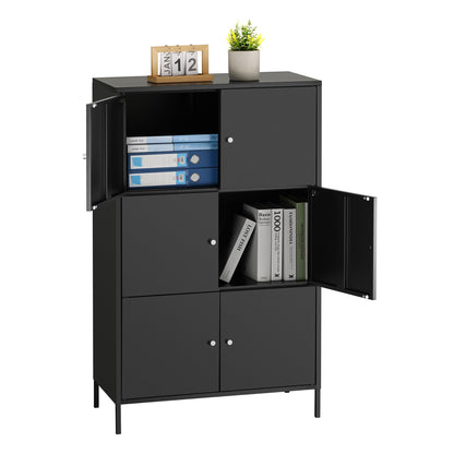 HAND IN HAND Storage Cabinet, 3-Tier Multipurpose Storage Cabinet, Metal Office Cabinet with 6 Doors, 14.2 x 27.6 x 44.2 Inches, Suit for Livingroom, - WoodArtSupply