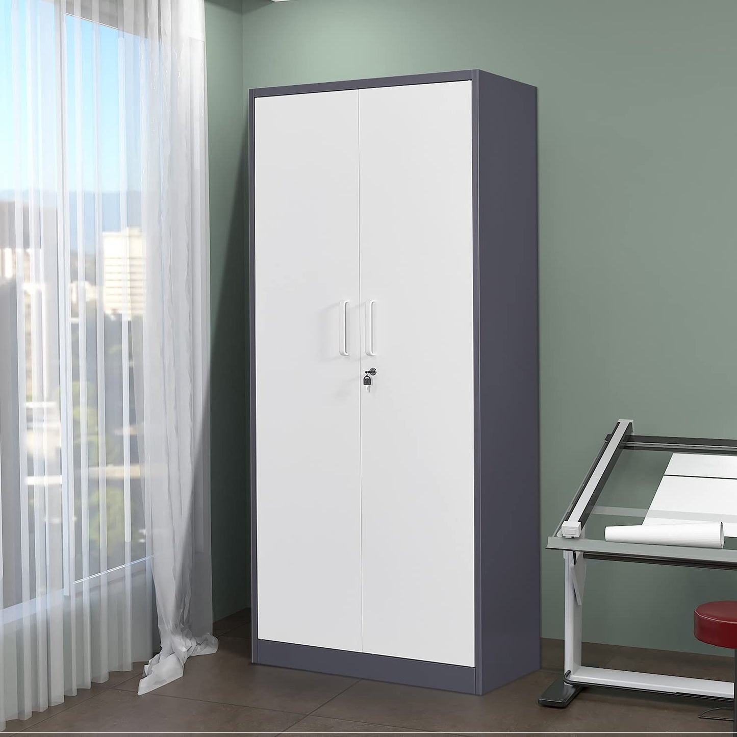 Anxxsu Metal Garage Storage Cabinet, 71" Locking Storage Cabinet with 2 Doors and 4 Adjustable Shelves, Lockable Metal Cabinet for