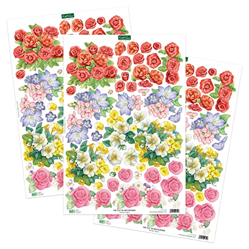 Katy Sue Flower Patch Pots Card Making Kit - Contains 8 Cards, 8 Envelopes, 3 Sheets of Floral Die Cut Decoupage & 2 Sheets of Foiled & Die Cut Katy Sue