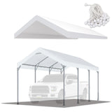 TGEHAP 10'x20' Carport Replacement Top Canopy Cover White for Car Garage Top Tarp Shelter Waterproof & UV Protected w/Ball Bungees (Only Top Cover, TGEHAP
