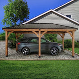 Backyard Discovery Barrington 20 ft. x 12 ft. All Cedar Wood Carport Pavilion Gazebo, Shade, Rain, Hard Top Steel Metal Roof, All Weather Protected, Backyard Discovery