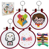 Harry Potter Stamped Cross Stitch 4 Pack, Embroidery Starter Kit for Beginners, Four Patterns, Fun & Easy Backpack Charms Craft Activity for Fans Paladone