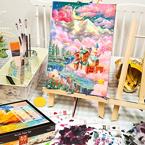 Kalour Acrylic Paint Set 56 pcs,Painting Supplies with 24 Acrylic Paint,16 Sheets Acrylic Pad,Painting Brushes,Canvas,Palette,Easel - Art Craft
