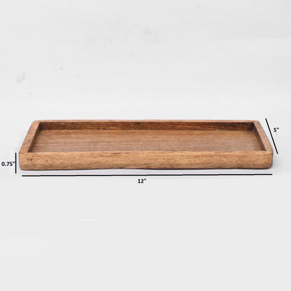 Samhita Mango Wood Serving Platter with Raised Edge -Set of 3 for Display Fruit Snacks Appetizer Sushi Food Decorative (12" x 5" x 0.75") - WoodArtSupply