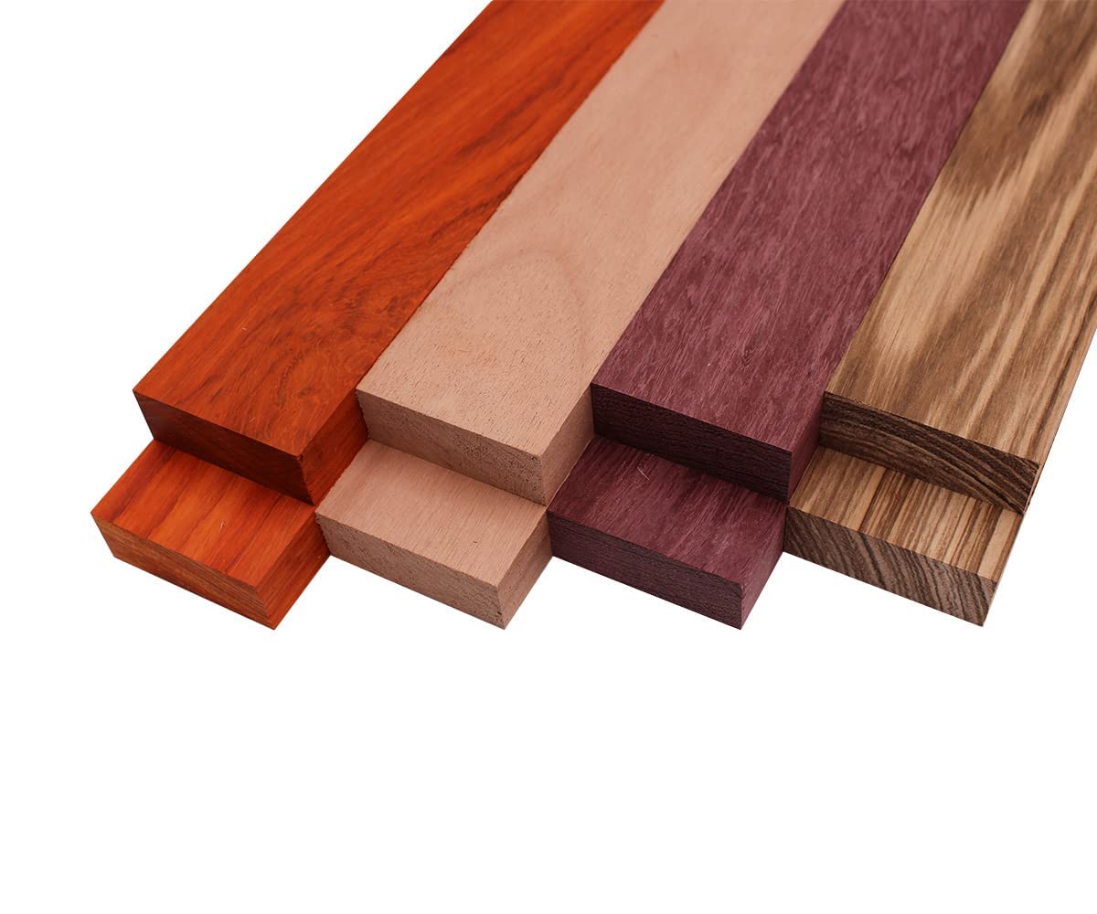 Imported Exotic Hardwood Variety Pack - Zebrawood, Purpleheart, Padauk, Okoume - 3/4" x 2" (8 Pcs) (3/4" x 2" x 12") Barrington Hardwoods