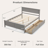 Giantex Grey Solid Wood Full Size Bed Frame with 2 Convenient Storage Drawers Giantex