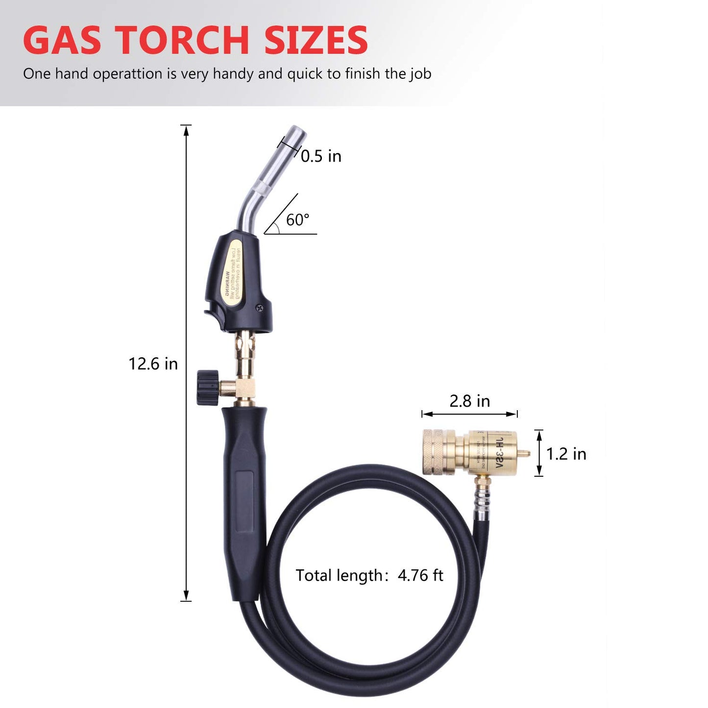 Propane Torch Hand Hose, Mapp Gas Torch,Welding Torch,Hose Length 1.5M/60"Maximum Operating Temperature 1900℃/3600℉-with Hook (Quick ignition with - WoodArtSupply