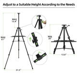 NewZeal Artist Easel Stand Painting Stand Art Easel, 20"to 61" Art Easel for Painting Canvase & Displaying, Aluminum Adjustable Height Display Tripod Newzealkids