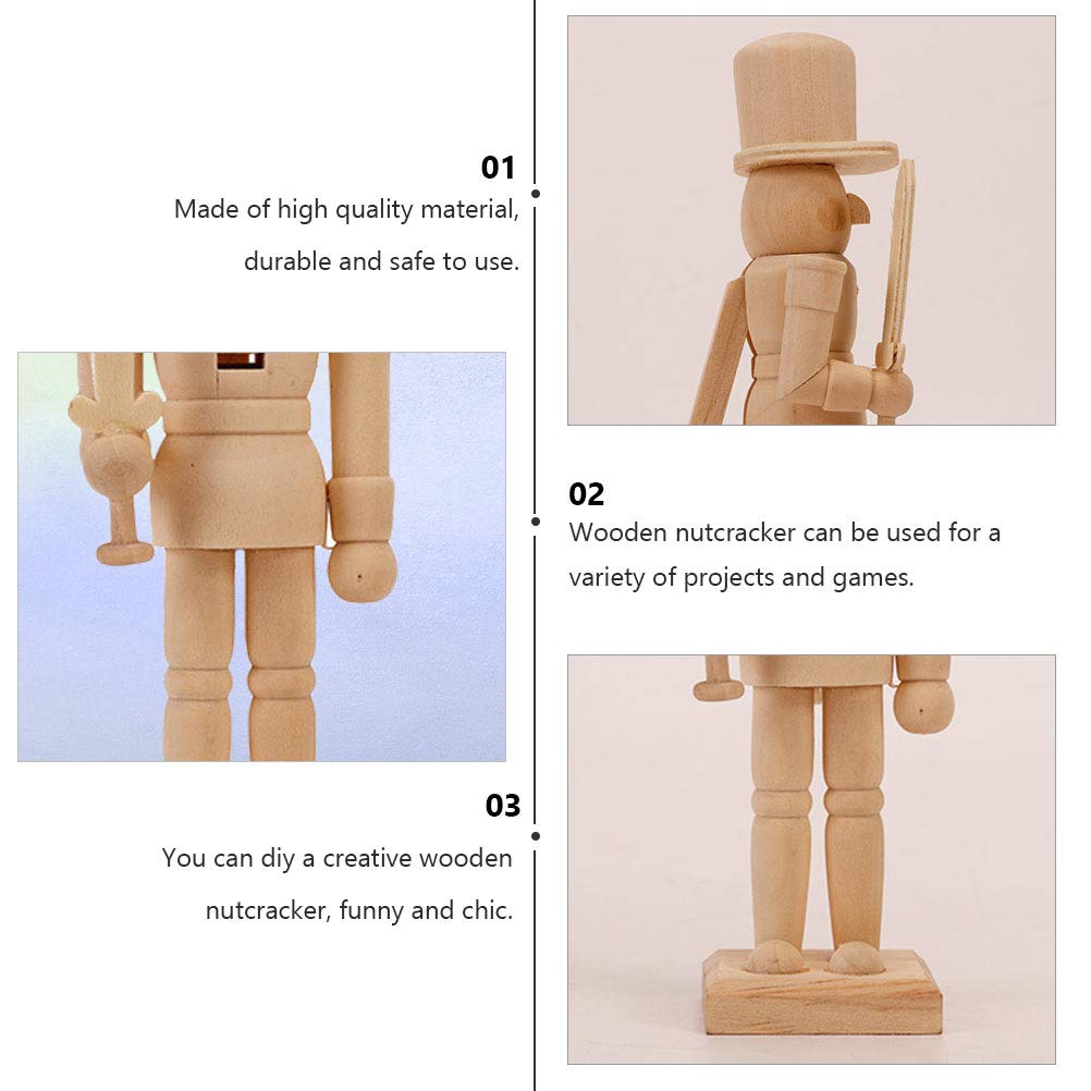 BESPORTBLE Christmas Craft Wood Nutcracker Wooden Nutcracker Figurines Unfinished Wood Nutcracker Soldier DIY Nutcracker Decor 12x4.5x4cm BESPORTBLE