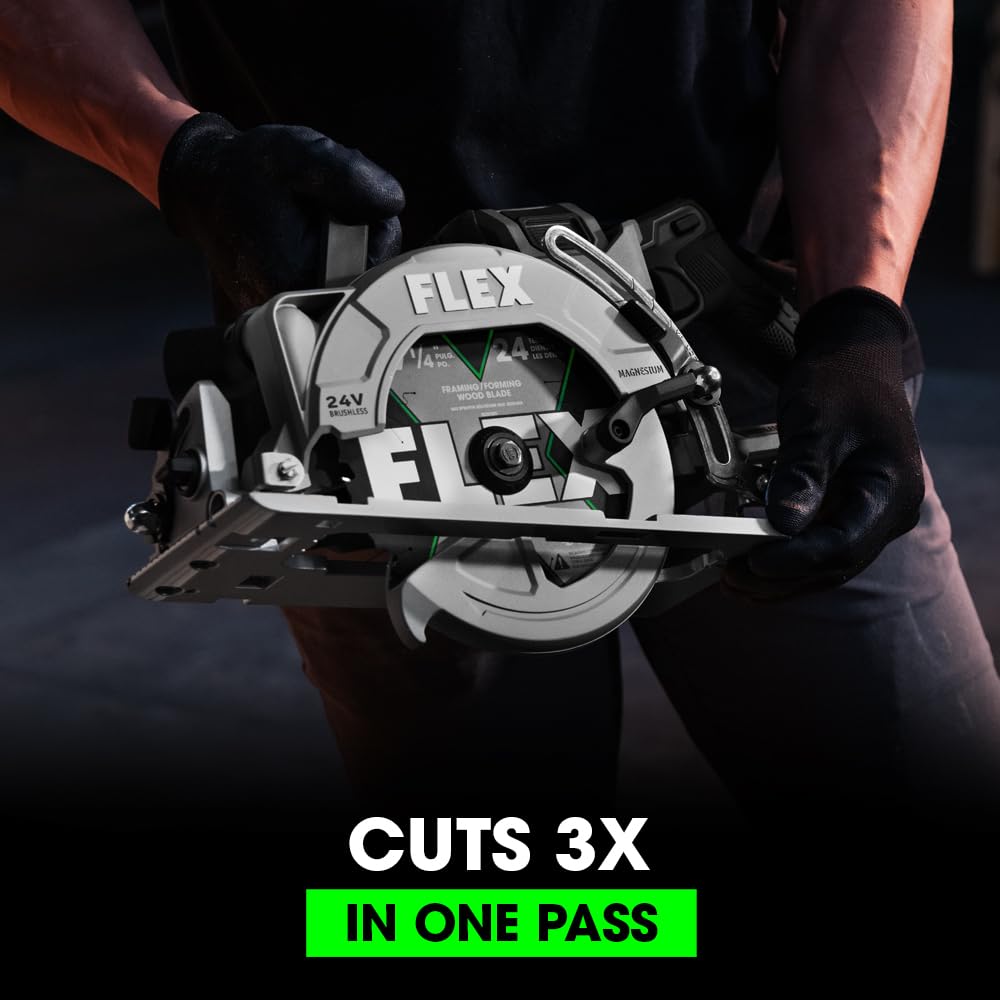 FLEX 24V Brushless Cordless 7-1/4-Inch Rear Handle Circular Saw Kit with 10.0Ah Stacked Lithium Battery and 280W Rapid Charger - FX2141R-1J FLEX