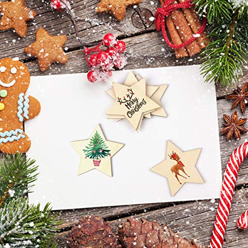 60 Pieces 5 Inch Unfinished Wooden Star Blank Natural Wood Slices Wooden Cutout Tiles for DIY Crafts Home Decoration Painting Staining