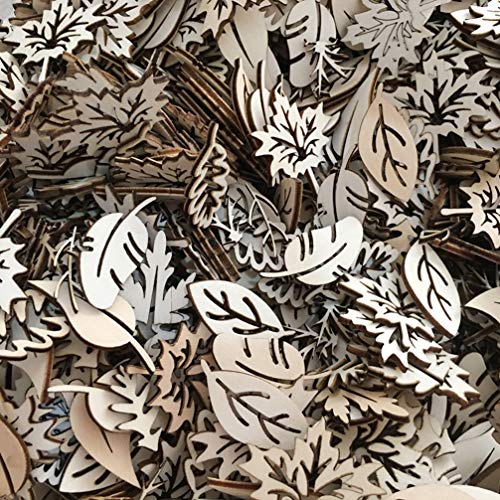 Happyyami 50pcs Wooden Leaves Unfinished Wood Cutouts Wood Shapes Pieces Wood Discs Slices for DIY Craft Wedding Birthday Party Favors Centerpieces Happyyami