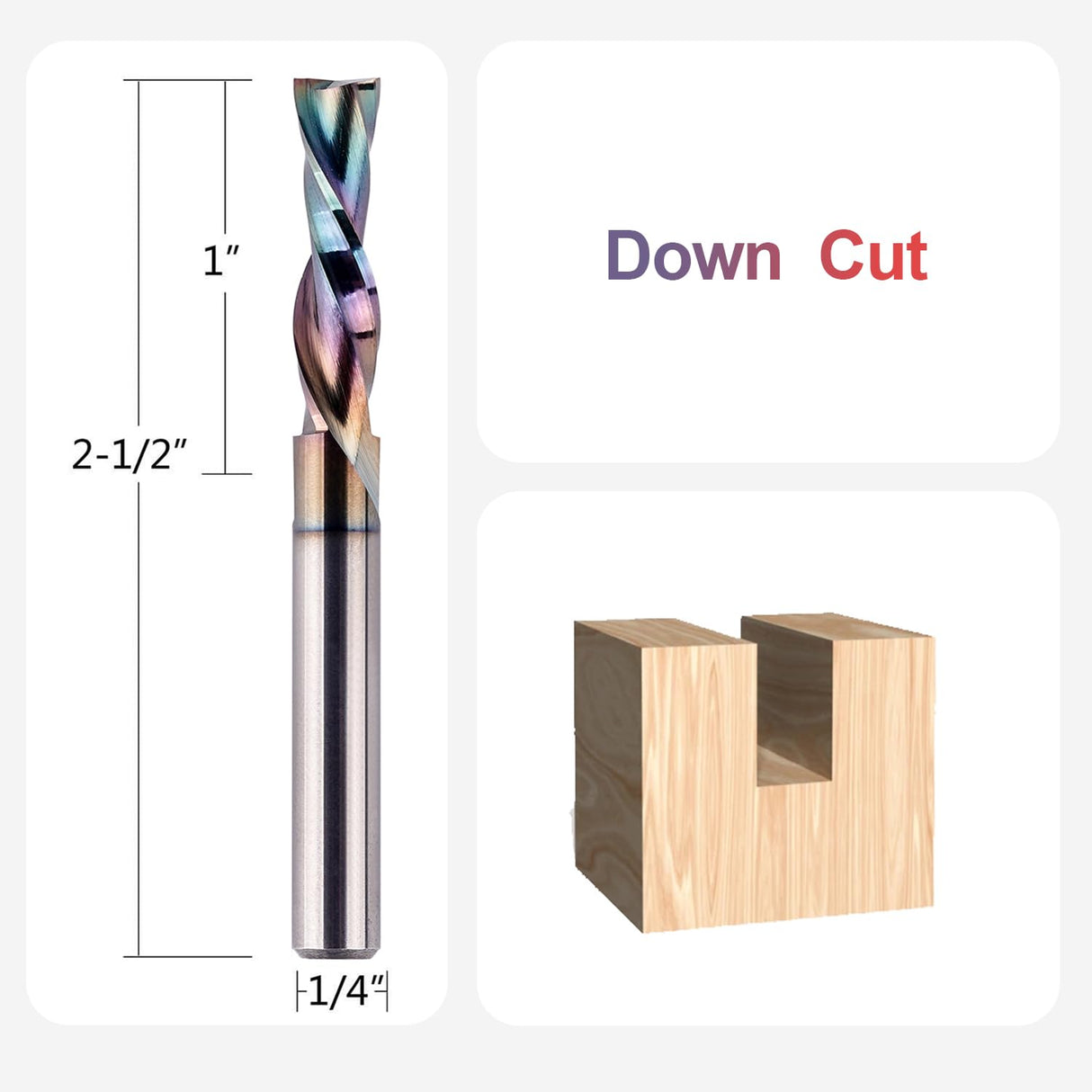 SpeTool 1/4 Shank Down Cut Spiral CNC Router Bits 1/4 inch Cutting Diameter 1 inch Cutting Length with Extra Long Life Coating for Woodwork Mortise SpeTool