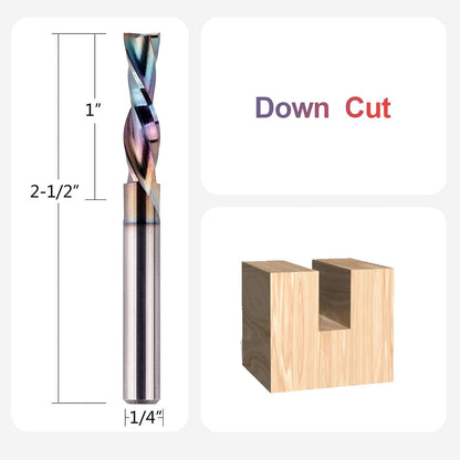 SpeTool 1/4 Shank Down Cut Spiral CNC Router Bits 1/4 inch Cutting Diameter 1 inch Cutting Length with Extra Long Life Coating for Woodwork Mortise - WoodArtSupply