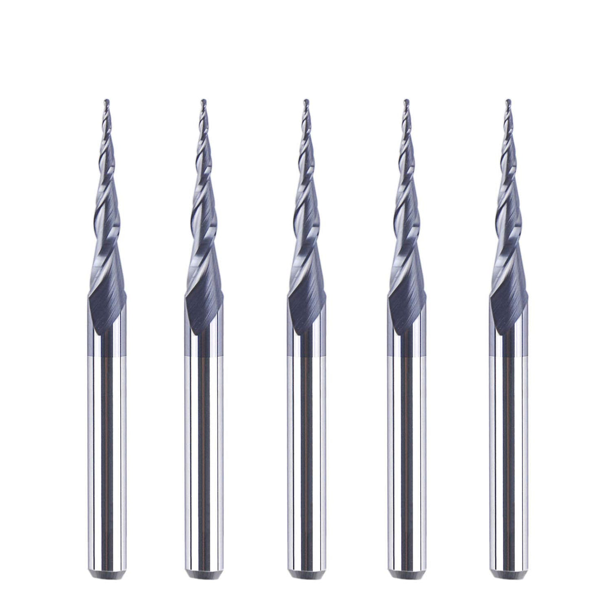 SpeTool 5Pcs Tapered Ball Nose Carving End Mill 1/8 inch Shank 0.25MM Radius (0.5MM Diameter) Tips 3D Woodworking Tool CNC Router Bits SpeTool