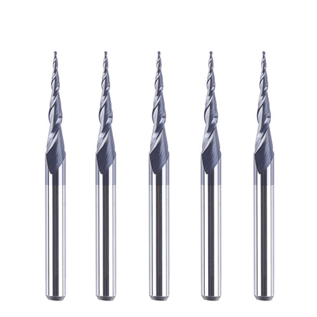 SpeTool 5Pcs Tapered Ball Nose Carving End Mill 1/8 inch Shank 0.25MM Radius (0.5MM Diameter) Tips 3D Woodworking Tool CNC Router Bits SpeTool