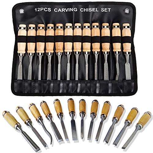 Chiyuehe Professional Wood Carving Chisel Set - 12 Piece Sharp Woodworking Tools w/Carrying Case - Great for Beginners Chiyuehe