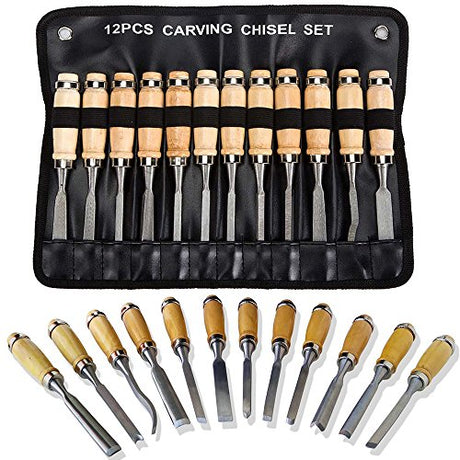 Chiyuehe Professional Wood Carving Chisel Set - 12 Piece Sharp Woodworking Tools w/Carrying Case - Great for Beginners Chiyuehe