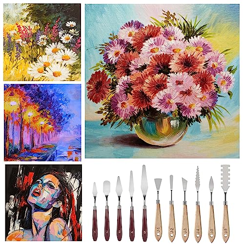 Palette Knife Set, 11 Pieces Stainless Steel Spatula Palette Knives Painting Accessories Art Supplies for Oil Painting, Gouache, Watercolor, Rock LIERFIS