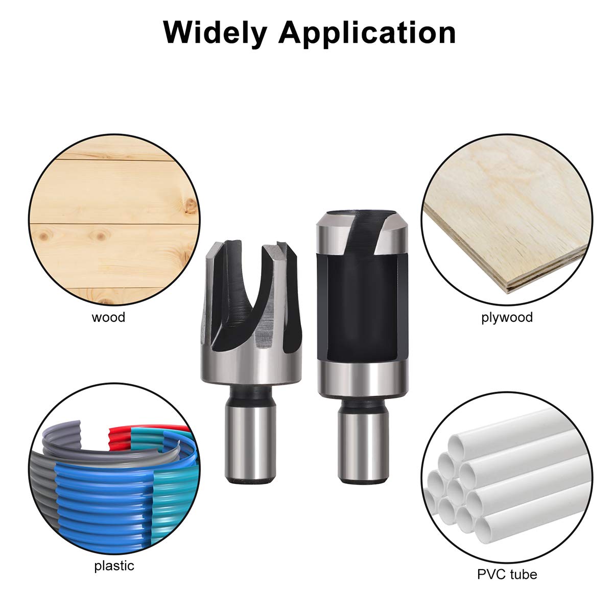 Baorder 8Pcs Wood Plug Cutter Drill Bit Set Carbon Steel Titanium Coated Woodworking Chamfer Drill Bits Straight and Tapered Taper 5/8" 1/2" 3/8" Baorder