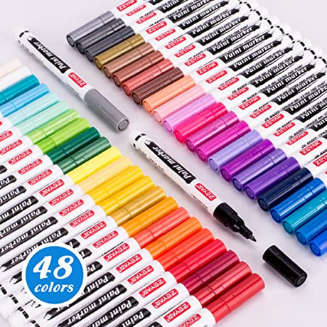 ZEYAR Oil-Based Paint Markers, Expert of Rock Painting, Extra Fine Point, 48 Colors, AP Certified. Permanent Ink & Waterproof, Works on Rock, Wood, ZEYAR