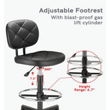 KLASIKA PU Leather Rolling Stool with Foot Rest and Back Support, Adjustable Diamond Upholstered Drafting Chair with Wheels, Multi-Purpose Desk Chair KLASIKA