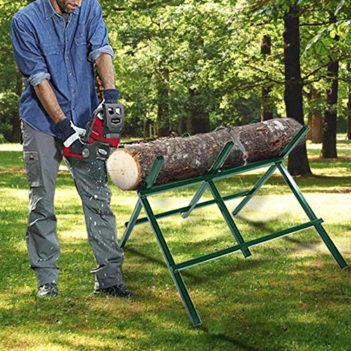 Kapler Log Sawhorse For ChainSaw, Foldable Steel Wood Saw Horse With Notched Sawtooth And Wood Log Fixed Spring, Supporting Weight 150 Lbs - WoodArtSupply