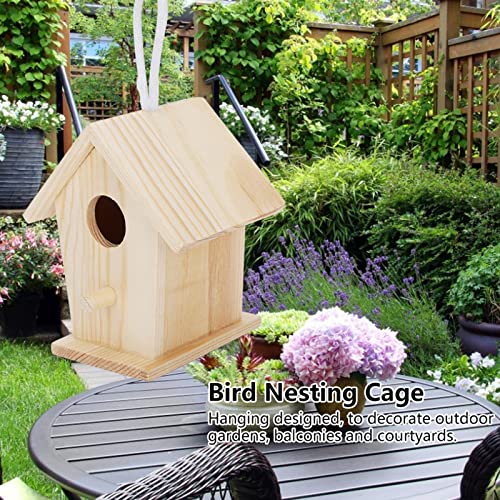 Wooden Birdhouses, 4Pcs Mini Hanging Birds Nests Ornaments Kids DIY Painting Crafts Set, Unfinished Wood Bird House for Outdoor Garden Balcony Hapivida