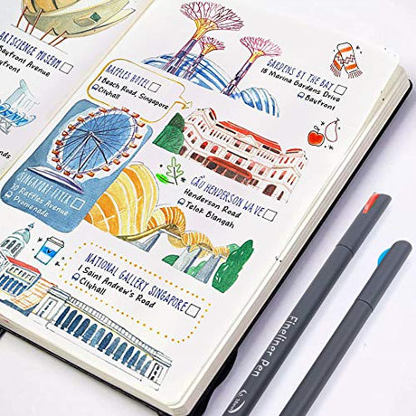 46 Pack Journal Planner Colored Pens, Lineon 40 Colors Fineliner Pens with 6 Different Stencils, Perfect Set for Journal Planner Note Calendar Lineon