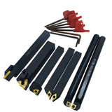 Indexable Lathe Turning Tool,1/2'' Shank 7 Pieces Carbide Turning Tool Set,Metal Lathe Tools Holder for Turning Grooving Threading with Tin Coated KinRite