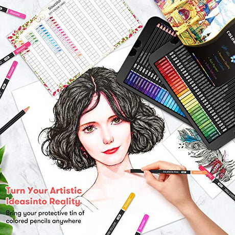 Soucolor 180-Color Artist Colored Pencils Set for Adult Coloring Books, Soft Core, Professional Numbered Art Drawing Pencils for Sketching Shading Soucolor