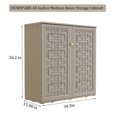 HOMSPARK Medium Resin Storage Cabinet Waterproof, 60-Gallon Indoor & Outdoor Deck Box for Garden Tools, kitchen Accessories, with 1 Laminate Shelf,