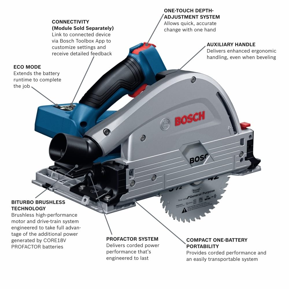 BOSCH GKT18V-20GCL PROFACTOR 18V Connected-Ready 5-1/2 In. Track Saw with Plunge Action (Bare Tool)