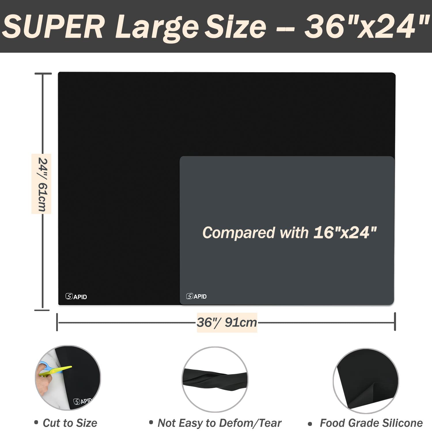 Extra Large Silicone Mat 36" x 24" Place Mats, Heat Resistant Mat for Kitchen Countertop Protector, Thick Placemats Washable Silicone Mats for SAPID