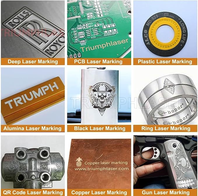 US Stock Triumph 50w Fiber Laser Marking deep Engraving Machine Metal polymers Parts Marker jewllery Silver Cutting Firearms 110x110 and 200x200mm T TRIUMPH