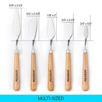 MEEDEN 5 Pieces Painting Knives, Stainless Steel Spatula Palette Knives Oil Paint Metal Pallet Knife with Wood Handle Art Tools for Watercolor Oil - WoodArtSupply