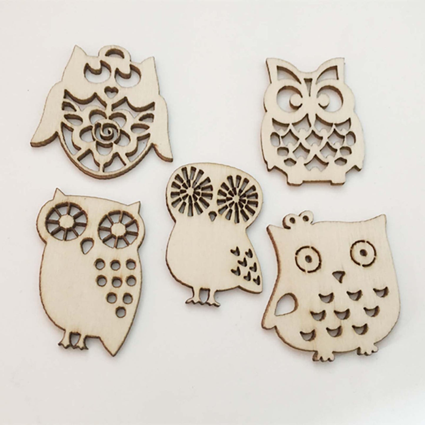 50pcs Mini Owl Wood Cutouts DIY Crafts Owl Bird Unfinished Wooden Tags Ornaments for Wedding Birthday Party Decoration (Randow Styles)