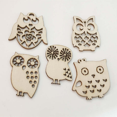 50pcs Mini Owl Wood Cutouts DIY Crafts Owl Bird Unfinished Wooden Tags Ornaments for Wedding Birthday Party Decoration (Randow Styles) JANOU
