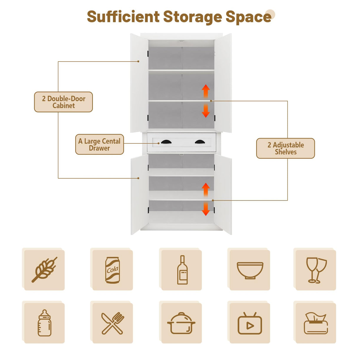 GOAWGO 72" White Freestanding Kitchen Pantry Cabinet with Adjustable Shelves and Drawer GOAWGO