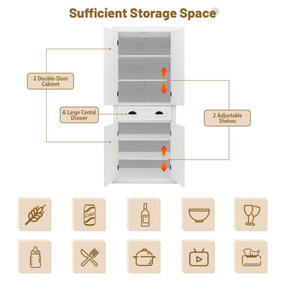 GOAWGO 72" Kitchen Pantry Storage Cabinet with Doors and Shelves Freestanding Kitchen Cupboard with Drawer Food Pantry Cabinet Wood White Storage