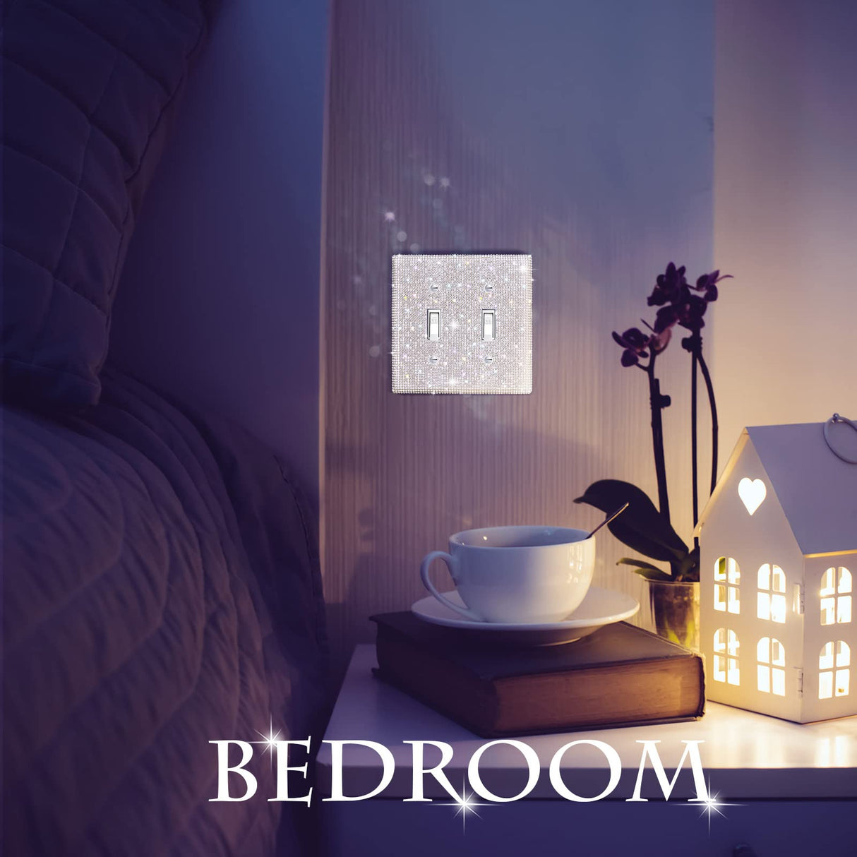 Shiny Rhinestones Wall Plate Cover Switch Cover Outlet Covers Wall Plate Cover Switch Cover Decorative Bling Switch Cover (Silver,2-Gang Toggle) Yookeer