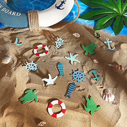 Coastal Cruise Ship Miniature Beach Themed Craft Wood Cutout Starfish, Sea Turtle, Sea Ring, Captain Wheel and Fish Small Wood Nautical Marine Jetec