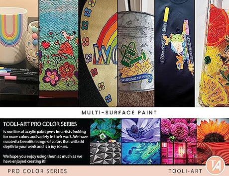 Acrylic Paint Pens 22 Assorted Pro Color Series Markers Set 0.7mm Extra Fine Tip for Rock Painting, Glass, Mugs, Wood, Metal, Canvas, DIY Projects, TOOLI-ART